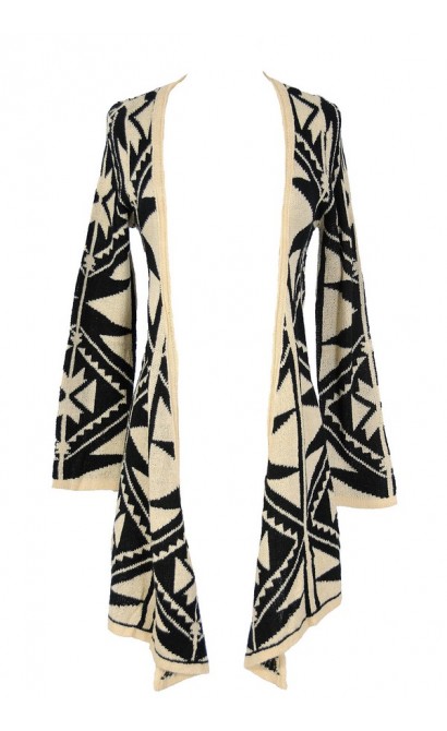 Black and Beige Tribal Pattern Cardigan